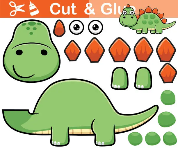 Vector illustration of Vector illustration of stegosaurus cartoon. Education paper game for children. Cutout and gluing