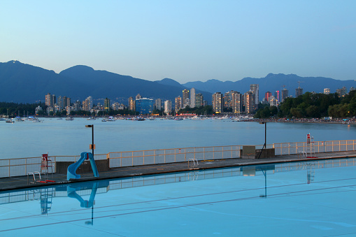 English Bay at sunset in the city of Vancouver