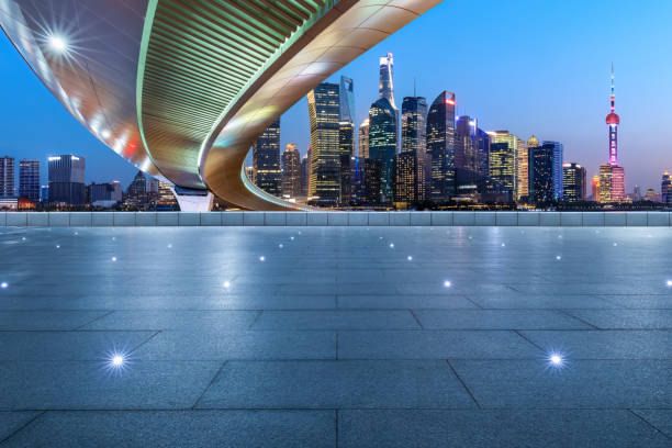istock Asphalt road and bridge with skyline in Shanghai 1460950934