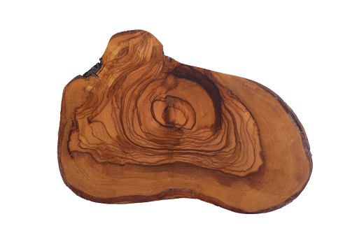 Cross-Section of a Varnished Wooden stump felled piece isolated podium background. Round cut tree with rings - beauty cosmetic concept