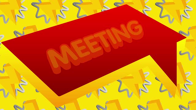 Meeting. Word in an illustrated 3d speech bubble. Comic book video.