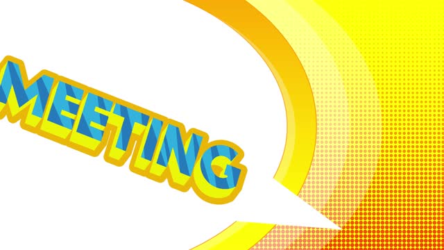 Meeting. Word in speech bubble. Comic book video. Pop art text on white messaging banner.