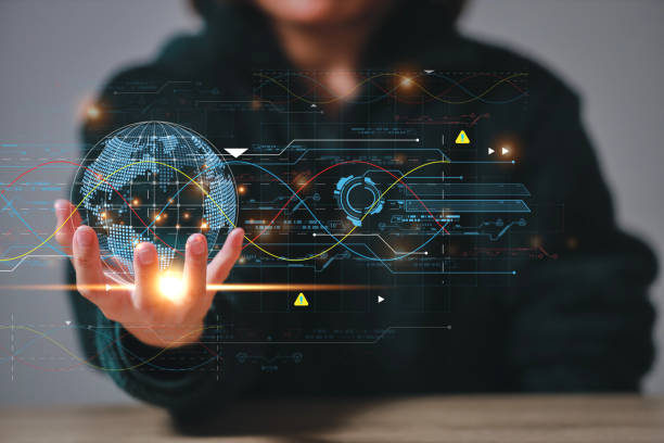 istock Hand holding virtual Global Internet connection metaverse. Business global internet connection application technology and digital marketing, Financial and banking, Digital link tech, big data. 1460962177