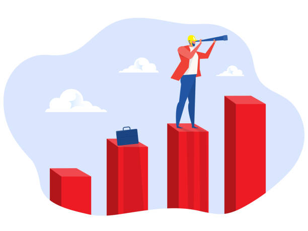 istock business prediction with telescope step on rise up graph to top of a graph challenge to be better and achieve success concept vector 1460962651