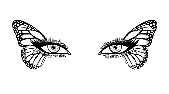 Female eyes with butterfly wings.Fashion illustration.