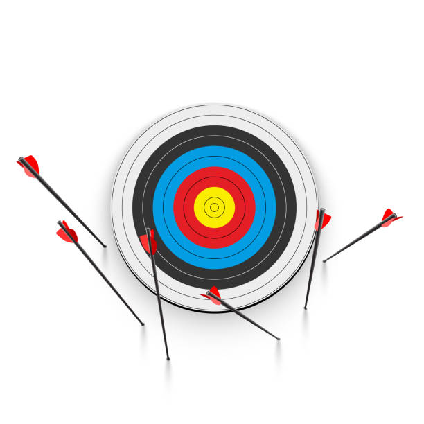 istock Arrows missed hitting target front view vector illustration isolated on white. Shot miss. Sport game business competition and challenge failure, failed inaccurate attempts metaphor 1460971958