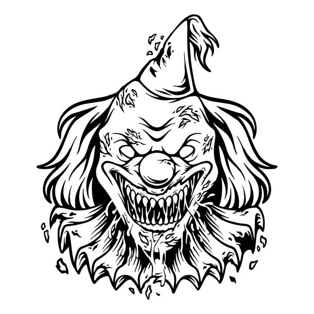 Spooky evil clown head cartoon logo silhouette Spooky evil clown head cartoon logo silhouette vector illustrations for your work logo, merchandise t-shirt, stickers and label designs, poster, greeting cards advertising business company or brands evil joker silhouette stock illustrations