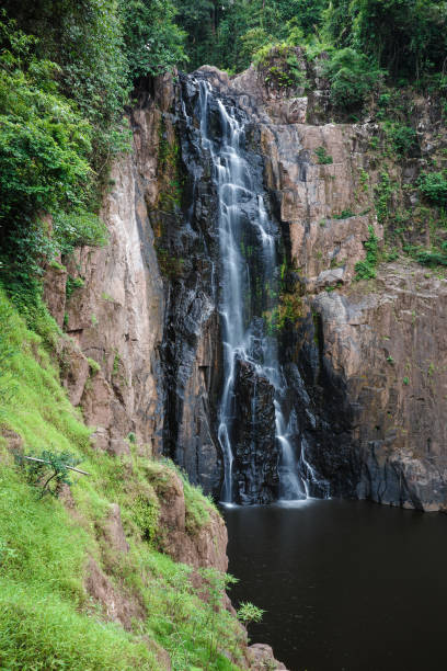 istock Waterfall called Haew Narok covered by green trees inside tropical rainforest. 1460974862