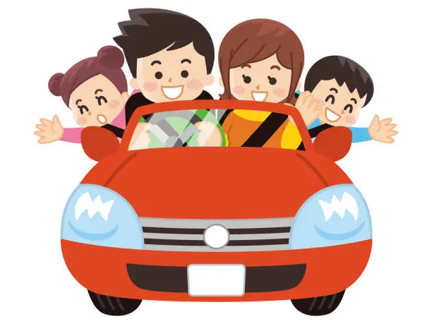 Vector illustration of Fun family to drive happily