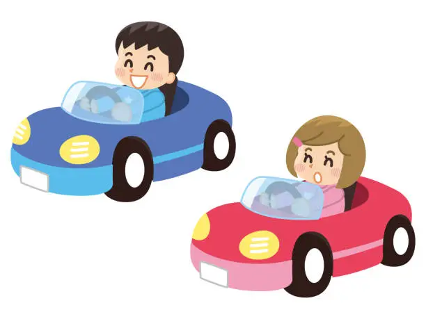 Vector illustration of Child is in a racing kart