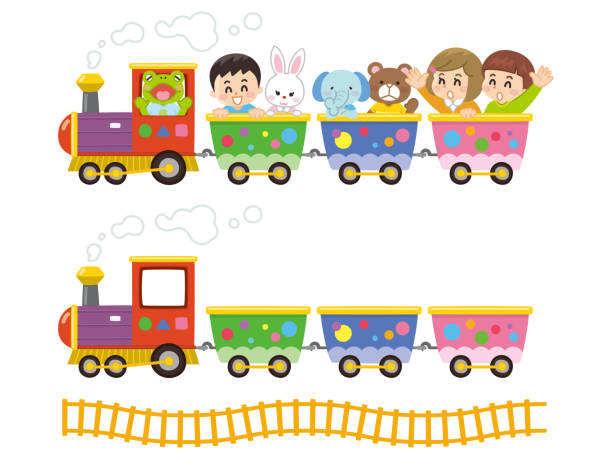 ilustrações de stock, clip art, desenhos animados e ícones de a cute train for children and animals - train steam train sun vector