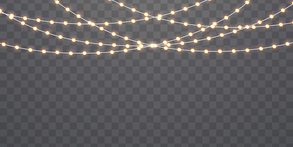 Christmas lights isolated on transparent background. Christmas glowing garland. Vector illustration
