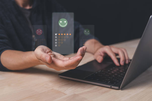 istock Customer review satisfaction feedback survey concept, User give rating to service experience on online application, Customer can evaluate quality of service leading to reputation ranking of business. 1460980245