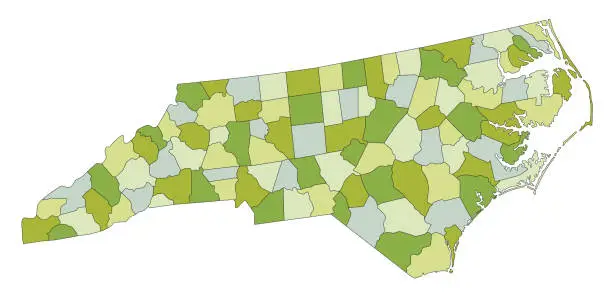 Vector illustration of Highly detailed editable political map with separated layers. North Carolina.