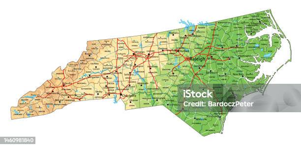Nc Plot Map High Detailed North Carolina Physical Map With Labeling Stock ...