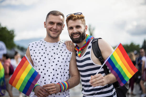 istock Two participants of pride parade 1460982063