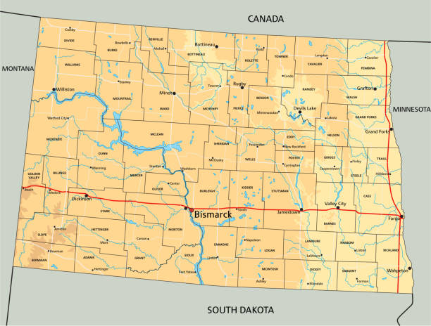 Highly Detailed North Dakota Physical Map With Labeling Stock Highly Detailed North Dakota Physical Map With Labeling 