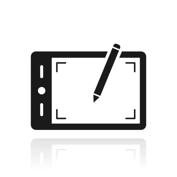 Vector illustration of Graphic tablet. Icon with reflection on white background