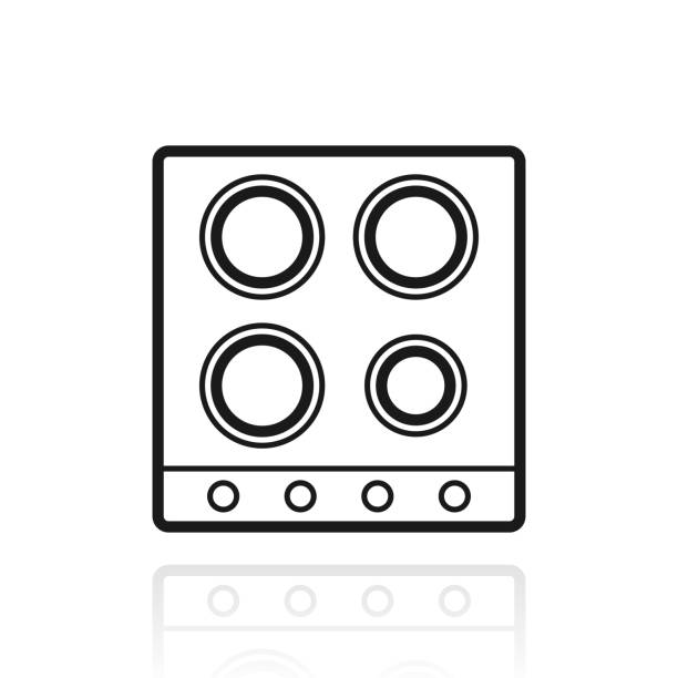 elektroherd - draufsicht. symbol mit reflexion auf weißem hintergrund - double oven stock-grafiken, -clipart, -cartoons und -symbole