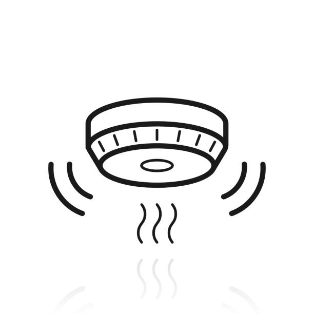 ilustrações, clipart, desenhos animados e ícones de alarme de fumaça. ícone com reflexo no fundo branco - smoke detector fire alarm sensor smoke