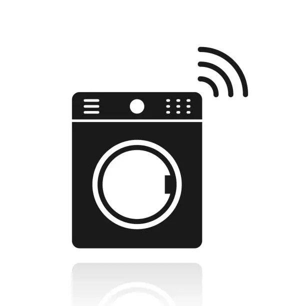 Vector illustration of Smart washing machine. Icon with reflection on white background