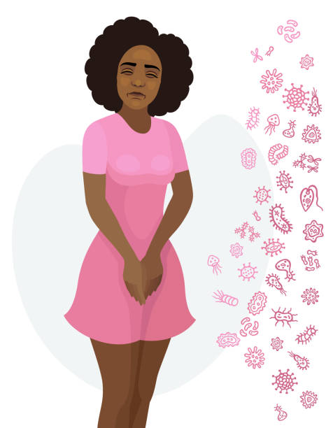 illustrazioni stock, clip art, cartoni animati e icone di tendenza di donna afroamericana che indossa un vestito. igiene femminile. periodo mestruale. incontinenza urinaria. - abdomen gynecological examination women loving