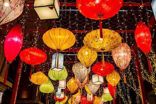 Lantern of Chinese Lunar New Year in the air.