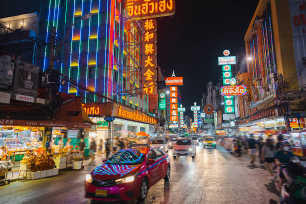 istock Traffic in Chinatown in Bangkok at night 1460990301