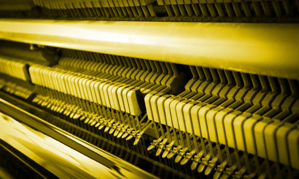 istock Details of piano mechanism gavel - string, pins and hammers 1460992079