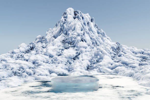 istock Abstract 3d render platform and ice podium background on ice snow mountain with snow covered ground, Backdrop clear sky for product display, advertising cosmetic beauty products or skincare or etc 1460992275