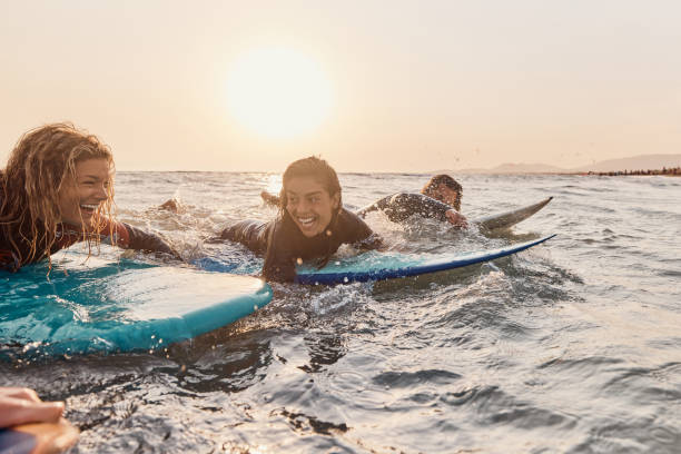 istock Surfing in sea at sunset! 1460995554