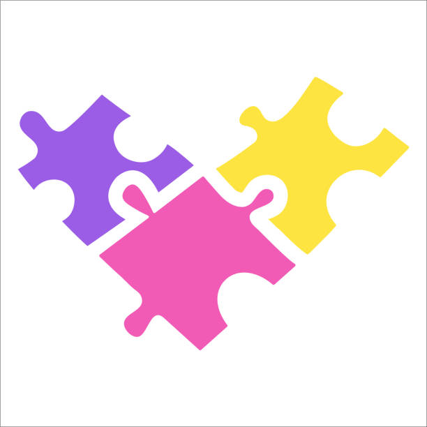 ilustrações, clipart, desenhos animados e ícones de peças do quebra-cabeça em forma de coração para o conceito de autismo - design month part of puzzle