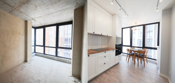 istock Comparison of apartment before and after renovation. 1460997080