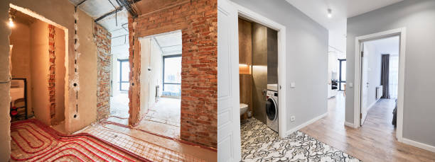 istock Apartment with heated floor before and after renovation. 1460997355