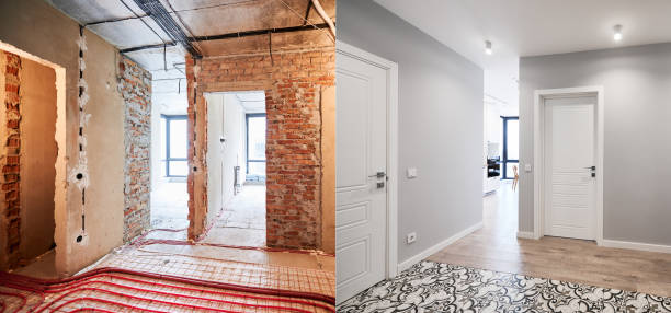 istock Apartment with heated floor before and after renovation. 1460997503