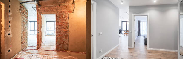 istock Apartment with heated floor before and after renovation. 1460997948