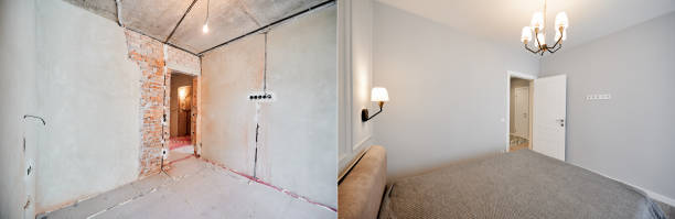 istock Comparison of bedroom before and after renovation. 1460997975