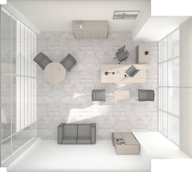 istock VIP office furniture top view color grid 3D rendering 1461002385