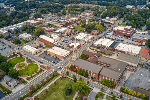 An aerial view of the Atlanta Outer Ring Suburb of Lawrenceville, Georgia