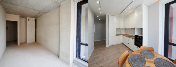 istock Kitchen apartment room before and after renovation. 1461002562
