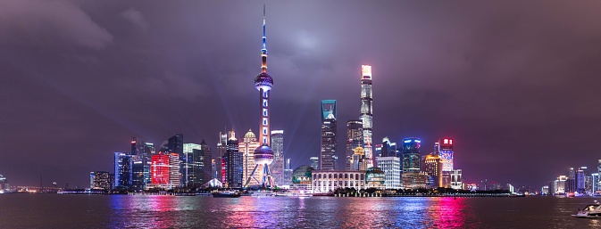 A mesmerizing view of the Shanghai skyline and the Huangpu River at night