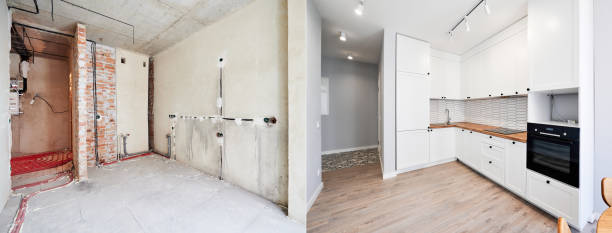 istock Comparison of kitchen room before and after renovation. 1461002930