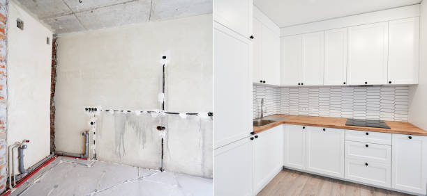 istock Apartment with panoramic window before and after renovation. 1461003261