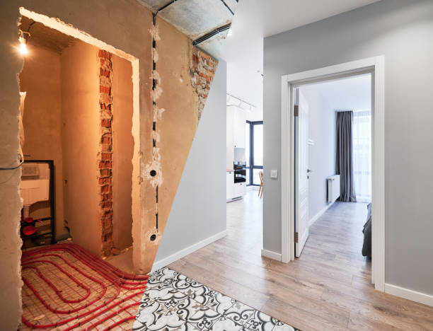 istock Apartment with heated floor before and after renovation. 1461003364