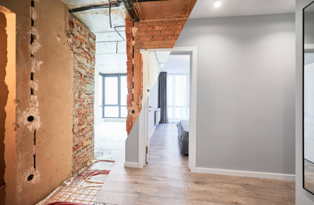 istock Apartment with heated floor before and after renovation. 1461003470