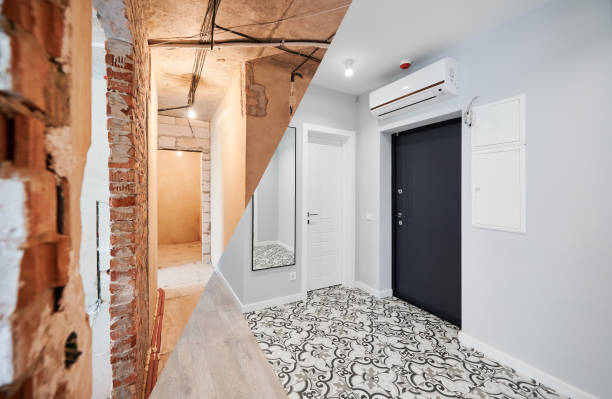 istock Photo collage of apartment before and after renovation. 1461003683
