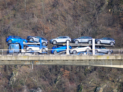 Car carrier. Mehedinti, Romania. January, 30, 2023