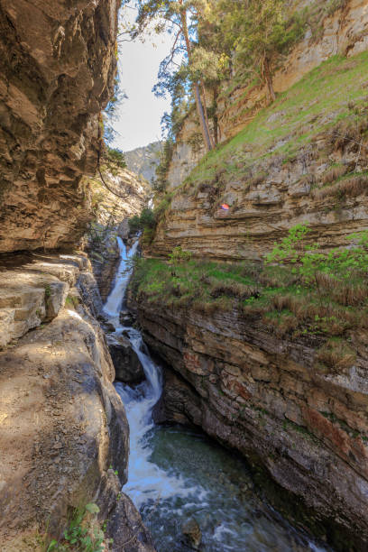 istock Beautiful shot of a waterfall in a mountain 1461004090