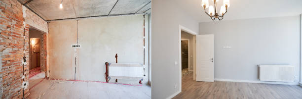istock Comparison of bedroom before and after renovation. 1461004273