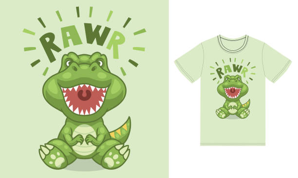 Cute dinosaur rawr illustration with tshirt design premium vector Cute dinosaur rawr illustration with tshirt design premium vector the Concept of Isolated Technology. Flat Cartoon Style Suitable for Landing Web Pages, Banners, Flyers, Stickers, Cards dinosaur rawr stock illustrations